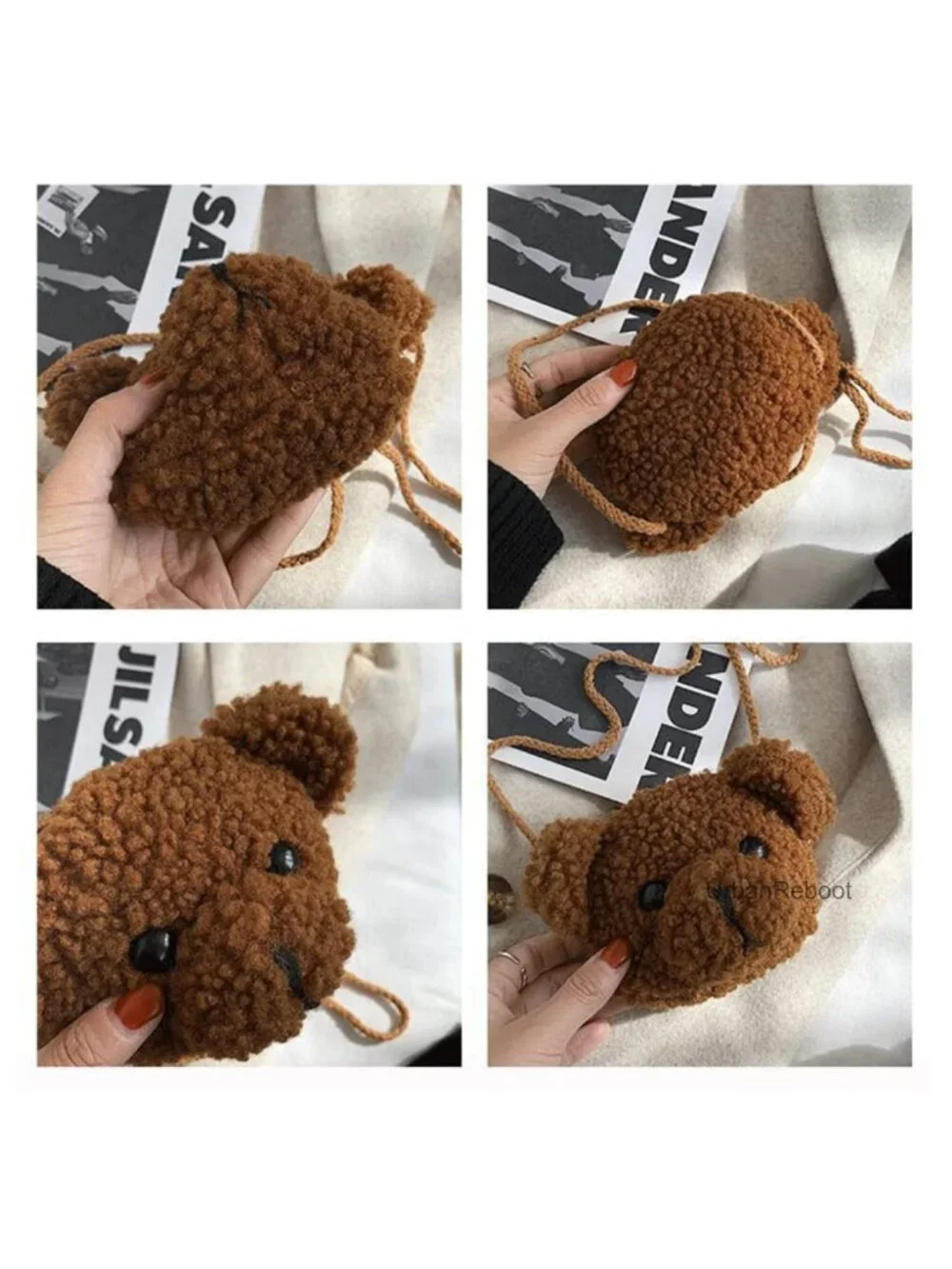 Plush Bear Coin Purse Crossbody Bag Mini Stuffed Animal for Kids Girls